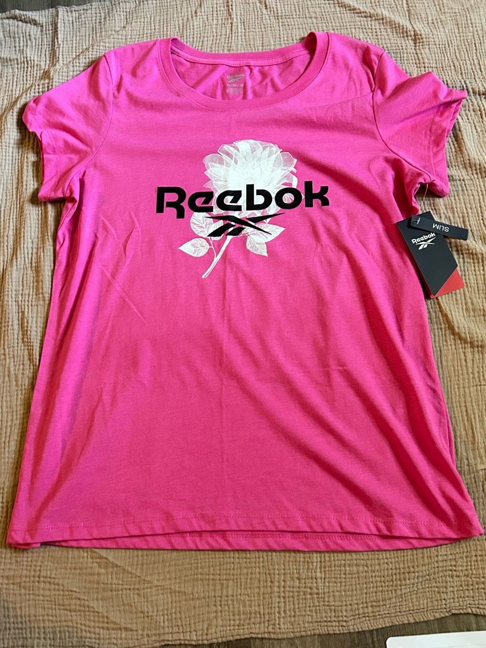 Reebok Hot Pink Short Sleeve Logo Tee with White Flower